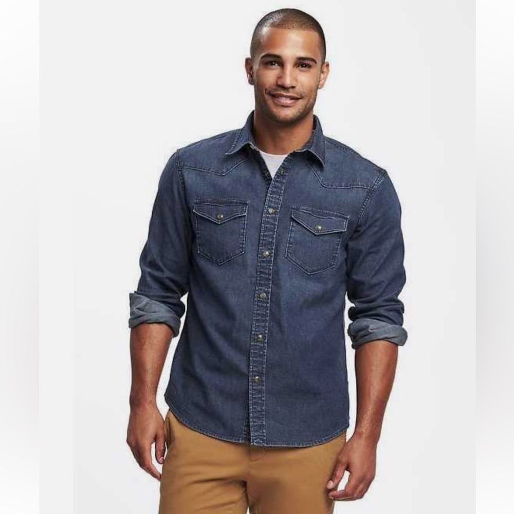 MEN'S M  OLD NAVY SLIM FIT CHAMBRAY DENIM WESTERN COWBOY SHIRT